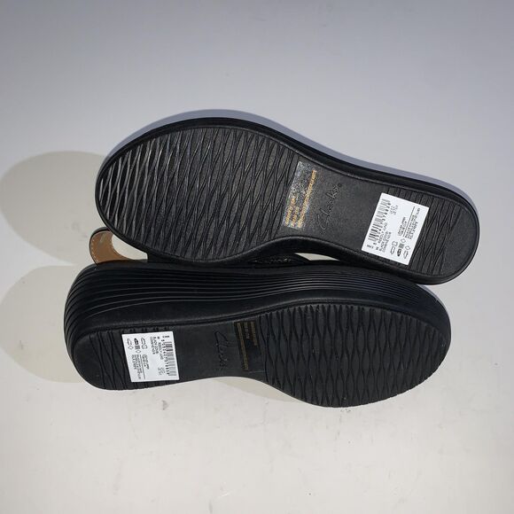 Clarks Sandals Womens Size 7.5 Black Reedly Juno Wedge Platform Comfort Leather - Picture 9 of 10